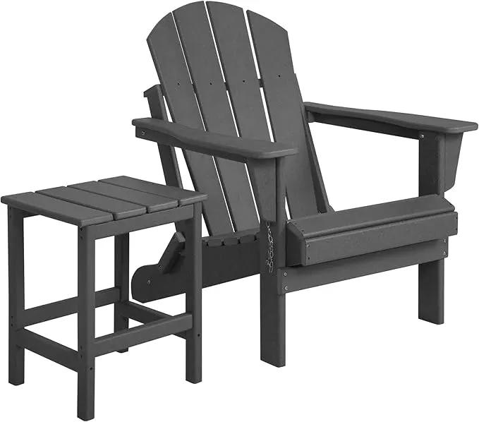 WO Home Furniture Adirondack Chair Table Set of 2 PCS Outdoor Folding Chair w Side Table Weather/UV Resistant for Lawn, Garden, Bon Fire, Balcony (Grey) by GreenHaven Gardens