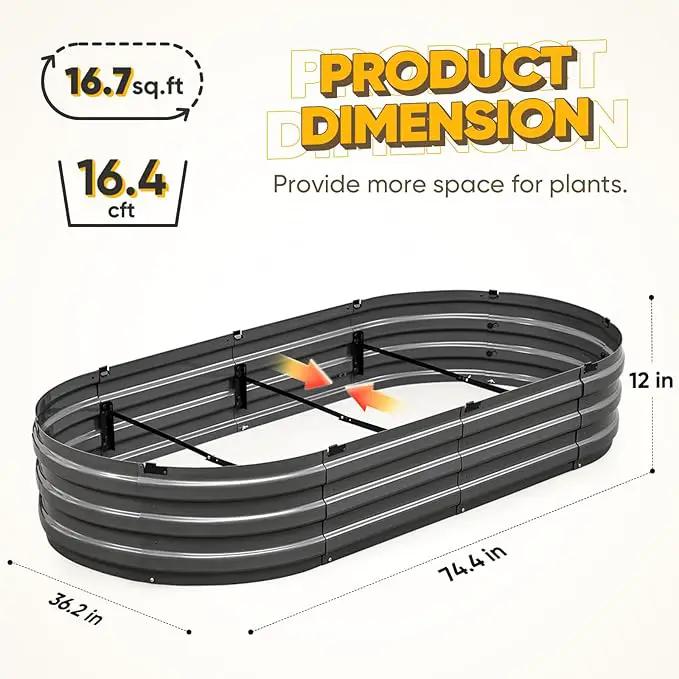 KING BIRD Raised Garden Bed Kit 2025 Upgraded Quick-Setup Galvanized Planter Garden Box Outdoor for Gardening, Vegetables, Flowers, 74x36x12 in, Dark Grey by GreenHaven Gardens