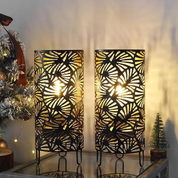 JHY DESIGN Set of 2 Metal Lamp Battery Powered 9''High Accent Cordless Lamp with LED Bulb Huge Fan Patterned Battery Lamp for Weddings Parties Patio Garden Indoors Outdoors Table Bed Room by GreenHaven Gardens