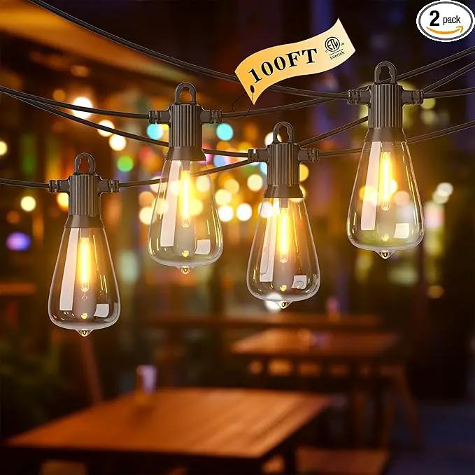FOOMAN LED Outdoor String Lights, 100FT Outside Waterproof Patio Lights with 50+3 Shatterproof ST38 Edison Bulbs, 2700K Warm White Hanging Light, Dimmable Light for Back Yard Porch Party Gezebo by GreenHaven Gardens