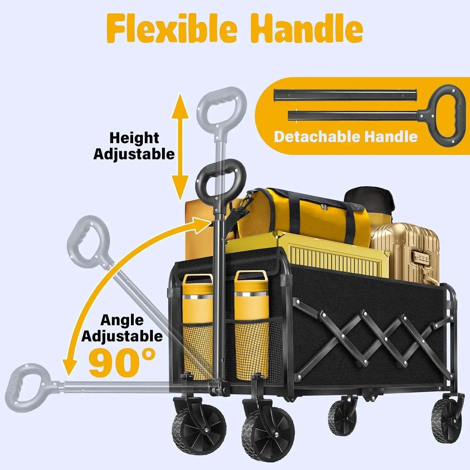 Wagon Cart Foldable, 360Lbs Collapsible Wagon Cart with Wheels Portable, Outdoor Utility Carts for Groceries, Camping, Sports, Garden, Shopping, Black by GreenHaven Gardens