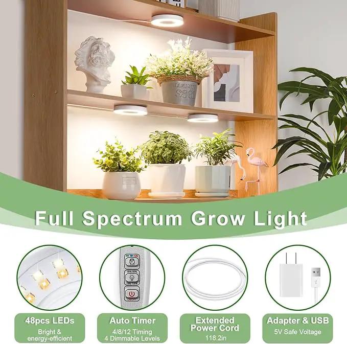LORDEM Ceiling Grow Light for Indoor Plants, 144 LEDs Full Spectrum LED Plant Light, 5V Plant Lamp with 4/8/12H Auto Switch, 4 Dimmable Brightness Levels, Ideal for Small Plants, Tri Head, Corded by GreenHaven Gardens