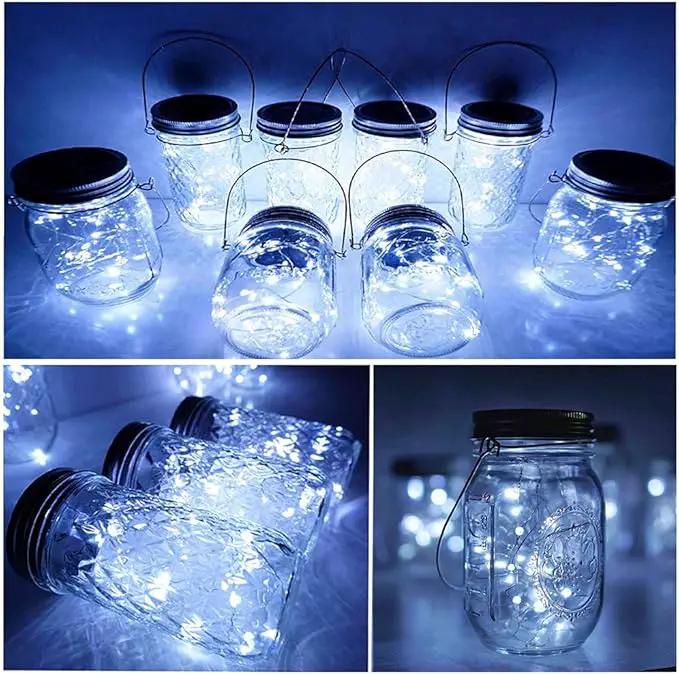 SunKite Solar Mason Jar Lights [Updated], 8 Pack 20 LED Waterproof Fairy Firefly Jar Lids String Lights with Hangers(NO Jars), Patio Yard Garden Wedding Decoration - Cool White by GreenHaven Gardens