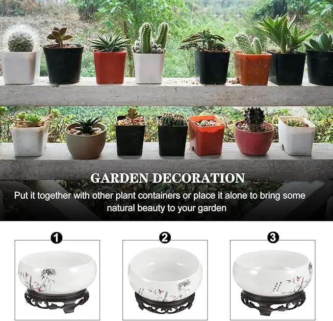 Ceramic Chinese Pot with Base Hydroponic Pot White Water Lily Bowl Ceramic Planter for Home Office Garden 7 Inch by GreenHaven Gardens