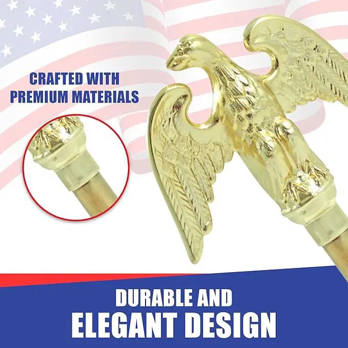 Super Tough Indoor Flag Pole kit 8ft - Metal Eagle - Gold Texture Base - Aluminum Flagpole with Brass Finish - Heavy Duty Inside House Flagstaff - Interior Shaft and Stand - No Ensign Included by GreenHaven Gardens