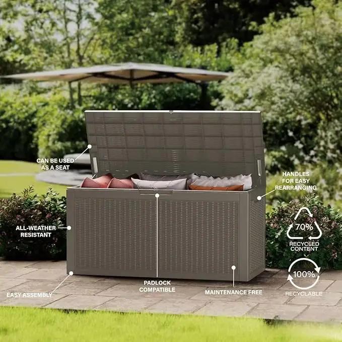 180 Gallon Resin Deck Box, Waterproof Outdoor Storage Bin for Patio Furniture, Pool Accessories, and Garden Tools, Lockable & UV-Resistant, Grey by GreenHaven Gardens