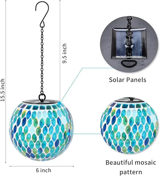 VCUTEKA Hanging Solar Lanterns Mosaic Solar Lights with Hook Up, Outdoor Garden Lights Decor for Yard Tree Fence Patio, Blue by GreenHaven Gardens
