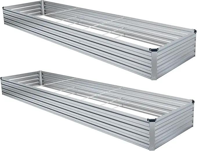 2 Pack 12x2x1FT Galvanized Raised Garden Beds Kit Outdoor Metal Gardening Planter Box for Vegetable Elevated Flower Herbs,Silver by GreenHaven Gardens