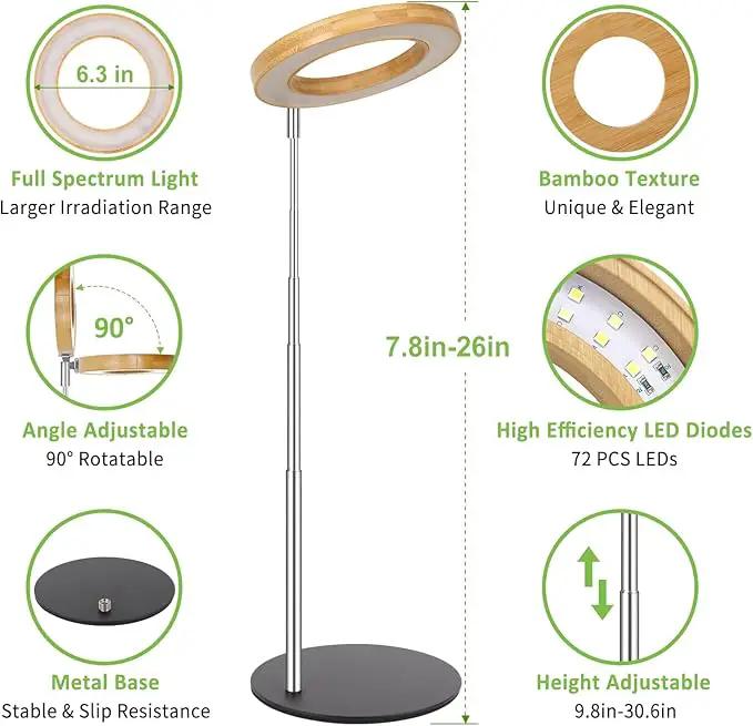 LORDEM Bamboo Grow Light for Indoor Plants, Full Spectrum Plant Light for Indoor Growing, Desk LED Grow Lamp with Auto On/Off Timer for 4H/8H/12H, 4 Dimmable Levels, Height Adjustable, 1 Pack by GreenHaven Gardens