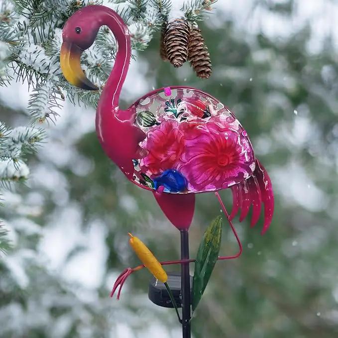 Solar Garden Lights, Glass & Metal Flamingo Solar Garden Decor Solar Pathway Lights Solar Garden Stakes Decorative Yard Art Yard Decor Waterproof for Patio Lawn Courtyard by GreenHaven Gardens