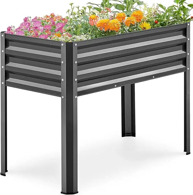 KING BIRD Raised Garden Bed with Legs Galvanized Elevated Planter Box for Backyard, Patio, Balcony, 33.9x17.7x31.5in, Dark Grey by GreenHaven Gardens