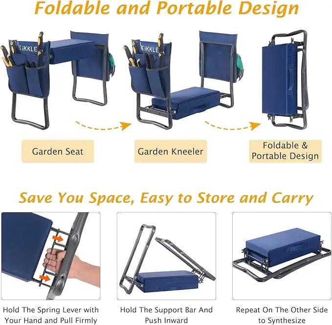 Patented Garden Kneeler and Seat Heavy Duty, Upgraded Garden Bench with Thicker Wider Soft Detachable Kneeling Pad, with 2 Tool Store Pouches, Nice for Mother Father Gardeners by GreenHaven Gardens