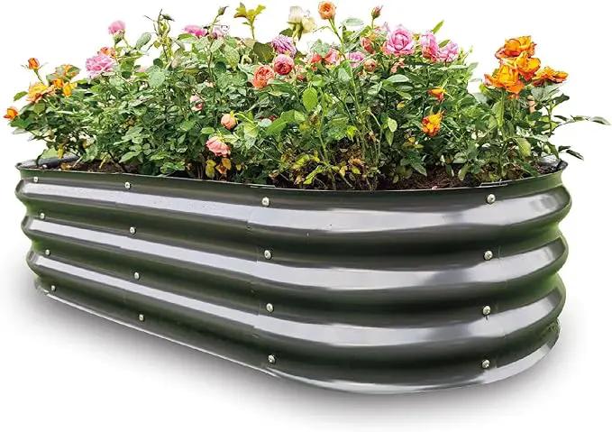 Gardmax Galvanized Raised Garden Bed, Lightweight Planter Boxes Outdoor with Easy Assembly, Large Garden Bed for Vegetables, Fruits, Flower Dark Grey by GreenHaven Gardens