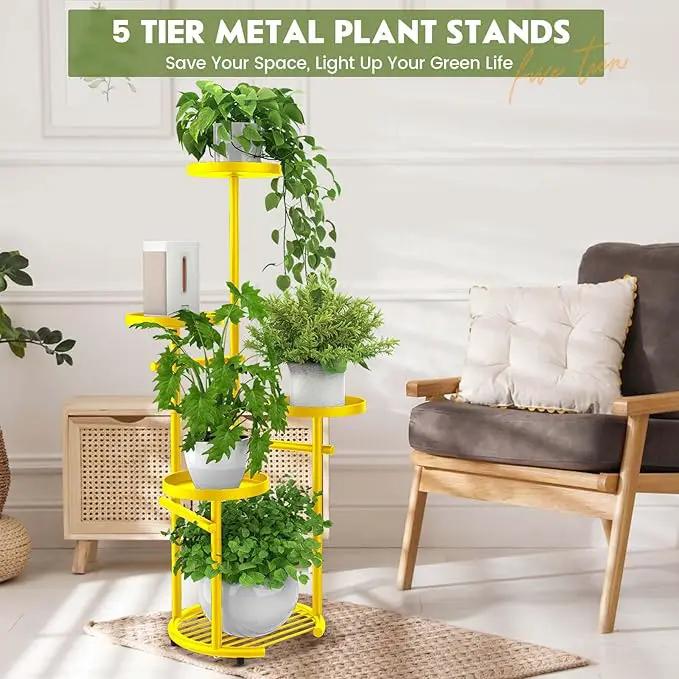 TOSKING 5 Tier Metal Plant Stand Indoor， Plant Shelf, Corner Shelf Flower Pot Stand for Outdoor Plant Stand for Living Room Balcony Garden Patio Bedroom (5Tier-37''-yellow) by GreenHaven Gardens