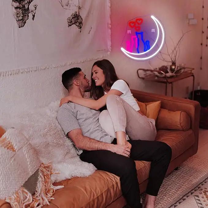 Two Cats on Moon Neon Sign,Cute Couple Kittys Neon Lights for Wall Decor,Kawaii Animal 3D LED Neon,USB Light Up Signs for Girls Bedroom Bar Home Party Valentine's Day Cat Lovers Weddings by GreenHaven Gardens
