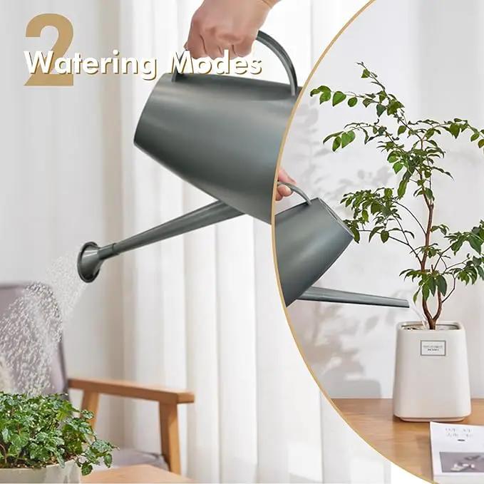 Watering Can for Indoor Outdoor Plants, Modern Small Watering Cans with Removable Nozzle, Long Spout Watering Can for Indoor Bonsai Plants Garden Flowers 1/2 Gallon 1.8L 60OZ (Gray) by GreenHaven Gardens