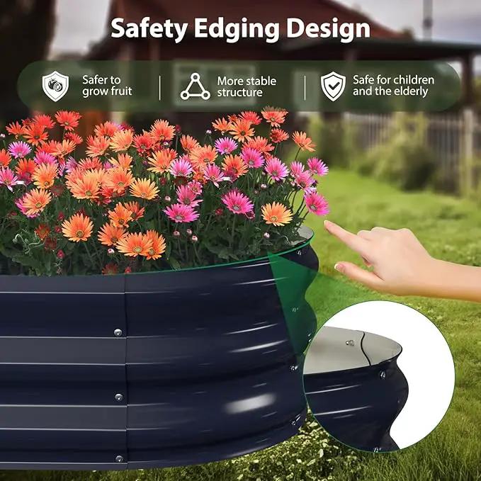 Raised Garden Bed Kit, 8x2x1 ft Galvanized Planter Box Outdoor, Oval Large Metal Raised Beds for Gardening Vegetables Flower Herb (Navy Blue) by GreenHaven Gardens