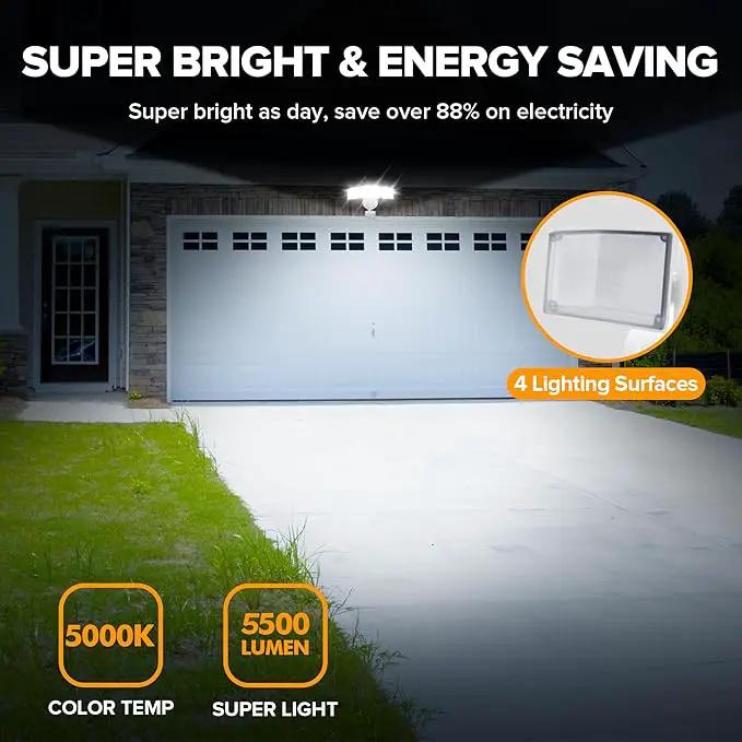 UME 2 Pack 5500LM LED Security Lights Motion Sensor Light Outdoor, 49W, 5000K Daylight, IP65 Waterproof, Dusk to Dawn, 3 Head Motion Detected Flood Light for Garage, Yard, Porch (White) by GreenHaven Gardens