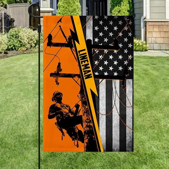 American Flag-American Lineman Flag ANL265F, Garden Flag (11.5" x 17.5")-USA Flags Premium Polyester-Decorative Indoor Outdoor Flag by GreenHaven Gardens