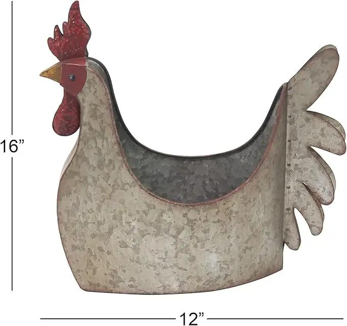 Deco 79 Metal Rooster Indoor Outdoor Planter Large Planter Pot, Planter 12" x 8" x 16", Gray by GreenHaven Gardens