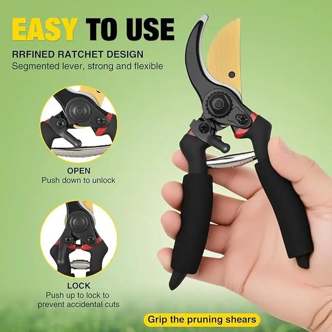 Yesker Pruning Shears for Gardening 8" Professional Bypass Garden Scissors Yard Clippers with Sharp Carbon Steel Blade Heavy Duty Hand Pruners for Branch Flower Plant Trimming Cutting Gardening Tools by GreenHaven Gardens