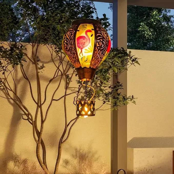 Flamingo Hot Air Balloon Solar Lanterns Outdoor Waterproof,Metal Garden Decor Solar Hot Air Balloon Lantern with Flame Flickering Lights for Patio,Porch,Yard Decor Mother Day Gifts for Women by GreenHaven Gardens