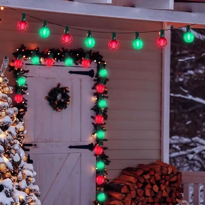 G40 LED Outdoor Christmas String Lights 50FT Hanging Globe String Lights with 27 LED Shatterproof Frosted Red Green Lights(2 Spare), Waterproof Patio String Lights for Balcony Backyard Pergola Decor by GreenHaven Gardens