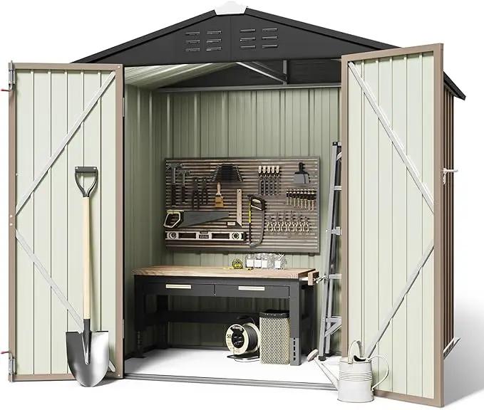 Greesum Outdoor Storage Shed 6 x 4 ft. Utility Tool Shed Metal Storage Garden Shed with Door & Lock for Patio Storage, Brown by GreenHaven Gardens
