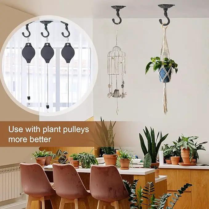 Sungmor Heavy Duty Ceiling Hooks for Hanging Plants, 2PC Black 3.5x3.9Inch Large Cast Iron Ceiling Hooks, Antique Decorative Ceiling Swag Hooks for Hanging Planter Chandelier Wind Chime Lantern Hanger by GreenHaven Gardens