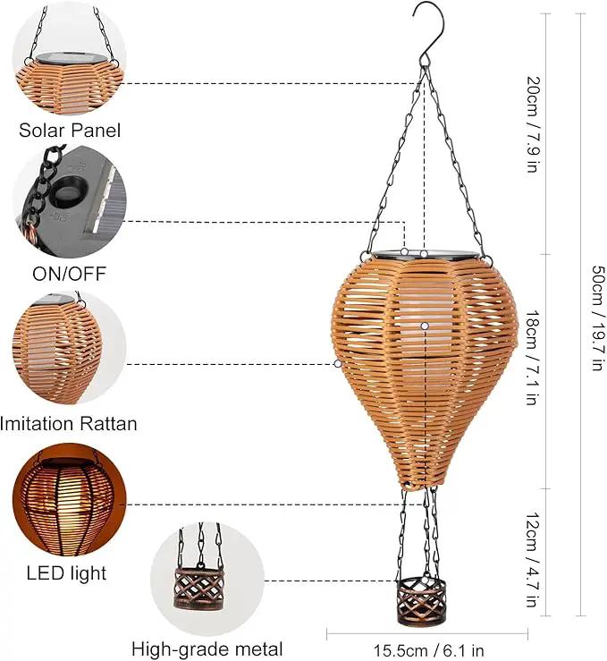 pearlstar Solar Hot Air Balloon Lantern with Flame Light Outdoor Hanging Solar Powered Lights Woven Solar Lantern Waterproof for Patio Yard Farmhouse Garden Wedding Holiday Decoration by GreenHaven Gardens