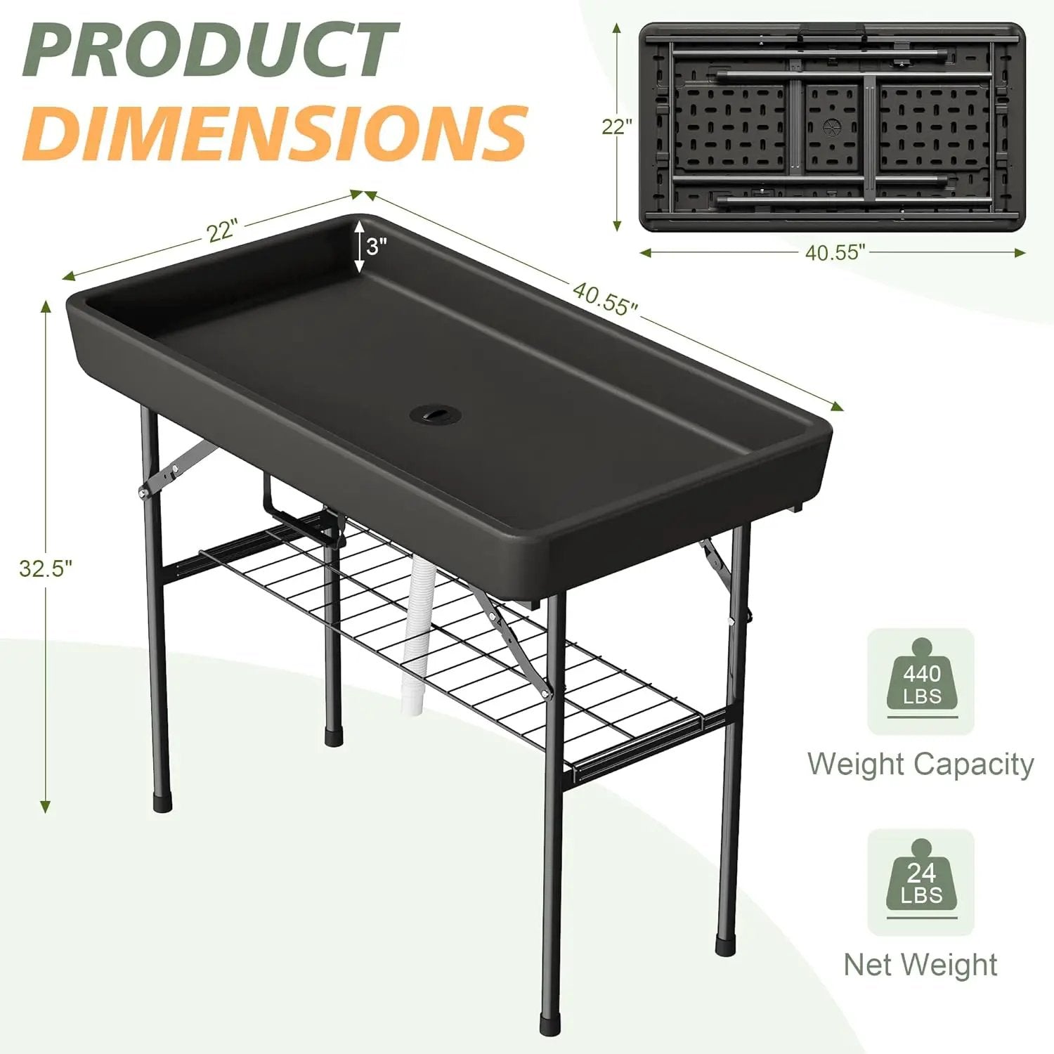 4 Foot Ice Cooler Table with Matching Skirt & Drain Hose, with Iron Stand, Portable Patio Outdoor Chilling Table Portable Bar for Events for Party, Picnic, BBQ, Camping (Black) by GreenHaven Gardens