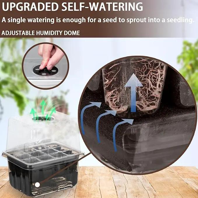 Seed Starter Trays Self-Watering - Kit with Humidity Dome, 5-Pack 60-Cell Plant Seedling Tray,Reusable Germination Trays for Indoor Gardening Seeds Growing Starting by GreenHaven Gardens