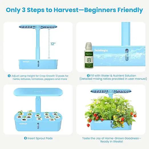 Sainlogic Hydroponics Growing System Kit, 12 Pods Watering Planter, Smart Indoor Garden with APP & WiFi Connected, 5 X Growth with 24W LED, Quiet Pump, for Vegetables, Herbs and Flowers by GreenHaven Gardens