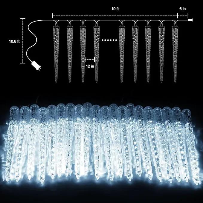 Christmas Meteor Shower Icicle Lights Outdoor, 19.8Ft With 20 Large Tube 480 LED Dropping Effect, Waterproof Decorations for House Eave Roofline, Warm White by GreenHaven Gardens