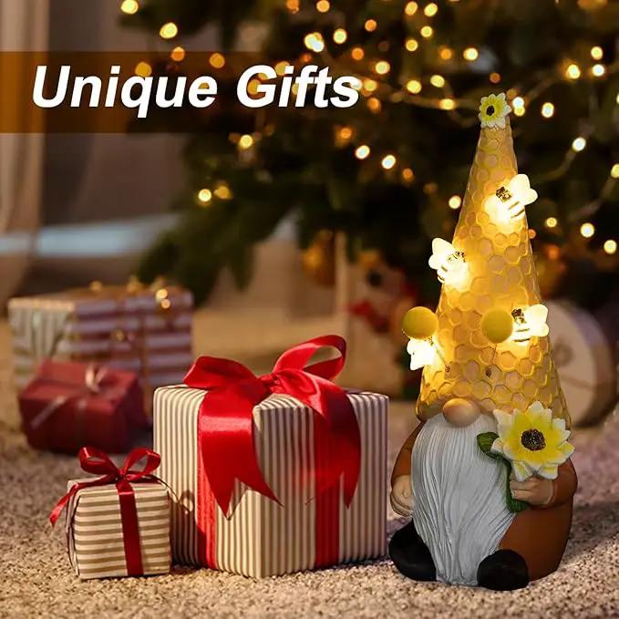 pearlstar Garden Gnome Statues Bee Solar Light 10.2" Tall Large Resin Figurine Outdoor Funny Home Yard Patio Decoration Fall Thanksgiving by GreenHaven Gardens
