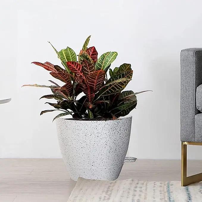 10/9/8 inch Self Watering Pots, Set of 3 Plastic Planters with Mesh Drainage Holes and Deep Reservoir for Indoor Outdoor Garden Plants and Flowers, White Speckles by GreenHaven Gardens