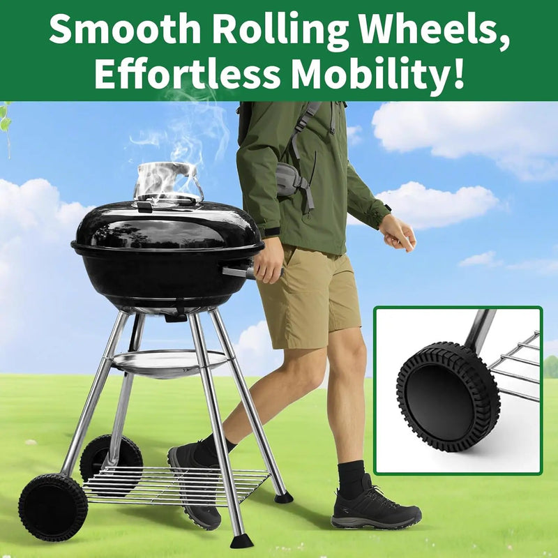 BEAU JARDIN Charcoal Grill 18 Inch for Outdoor Cooking BBQ Barbecue Coal Kettle Bowl Grill Portable Heavy Duty Round with Wheels Grilling for Tailgating Patio Backyard Camping Black BG4691 by GreenHaven Gardens