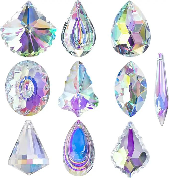 H&D HYALINE & DORA 10pcs Coloful Crystal Chandelier Lamp Lighting Drops Pendants Prisms Hanging Glass Prisms Parts Suncatcher Home Car Decor by GreenHaven Gardens