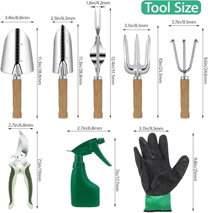 LeMotech Garden Tool Set,10 Pieces Heavy Duty Gardenting Tool Kit, Folding Stool with Detachable Tote Bag, Thicker Stainless Steel Tools (Trans-Planter,Trowel,Weeder etc.) for Women Men by GreenHaven Gardens