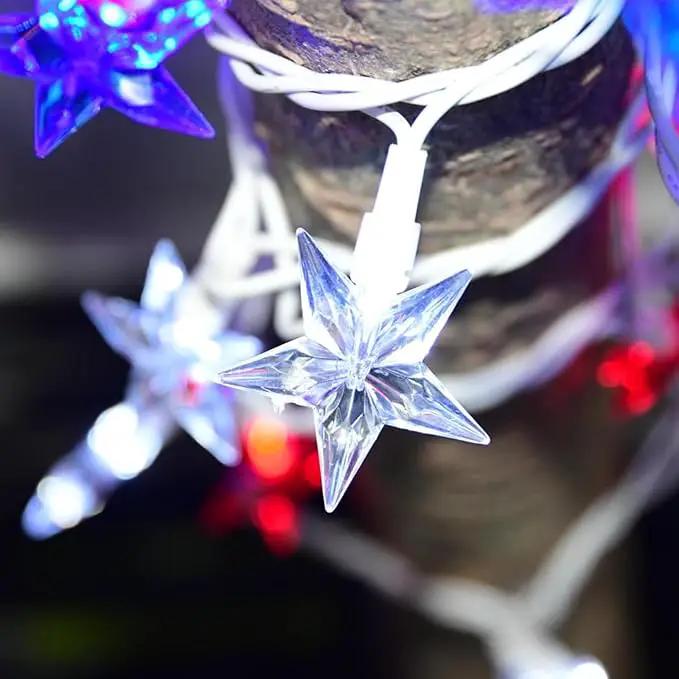 50 LED Red White and Blue Star Lights, 18.5FT 4th of July Lights Plug in, Patriotic Decorations Outdoor Star String Light for Home Patio Porch Garden Memorial Day Independence Day Decor, White Wire by GreenHaven Gardens