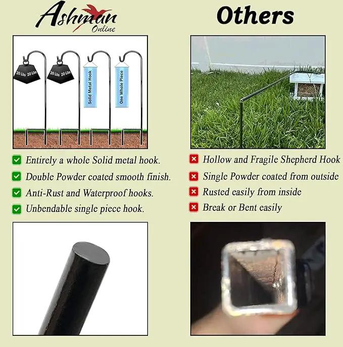 Ashman Shepherd's Hooks 35 Inch (40 Per Pack), Black, Made of Premium Metal for Hanging Solar Lights, Bird Feeders, Mason Jars, Christmas Lights, Lanterns, Garden Stakes and Wedding Décor. by GreenHaven Gardens