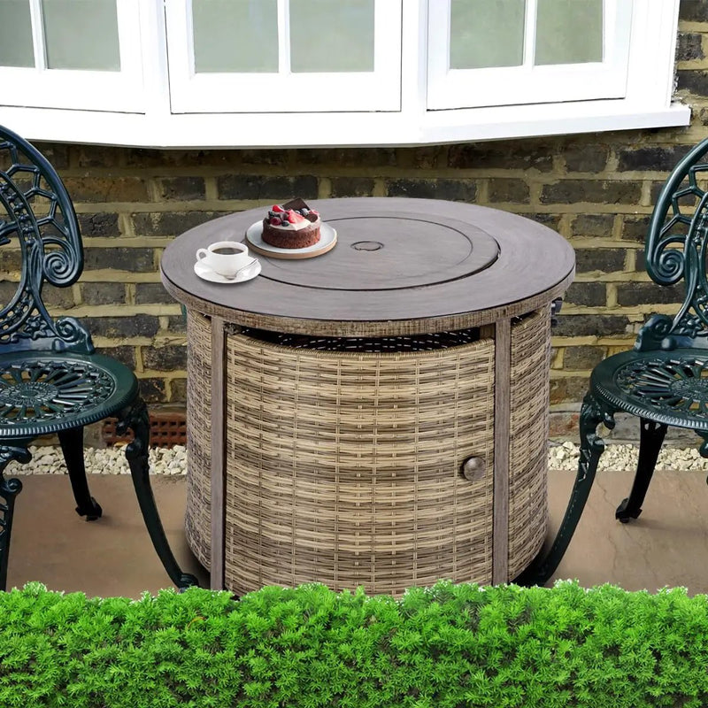32 inch Propane Fire Pit Table,Wicker Gas Fire Pits Table with Lid & Lava Rocks, 50000 BTU Round Propane Firepit for Outside, Fire Table for Dining,Party, Patio,Yard by GreenHaven Gardens