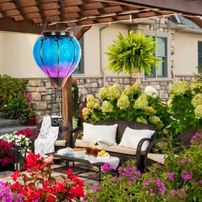Starsoul Hot Air Balloon Solar Lantern with Candle Holder Glass Solar Hot Air Balloon Lantern with Flame Solar Hanging Hot Air Balloons Decorative for Lawn Porch Tree Yard by GreenHaven Gardens