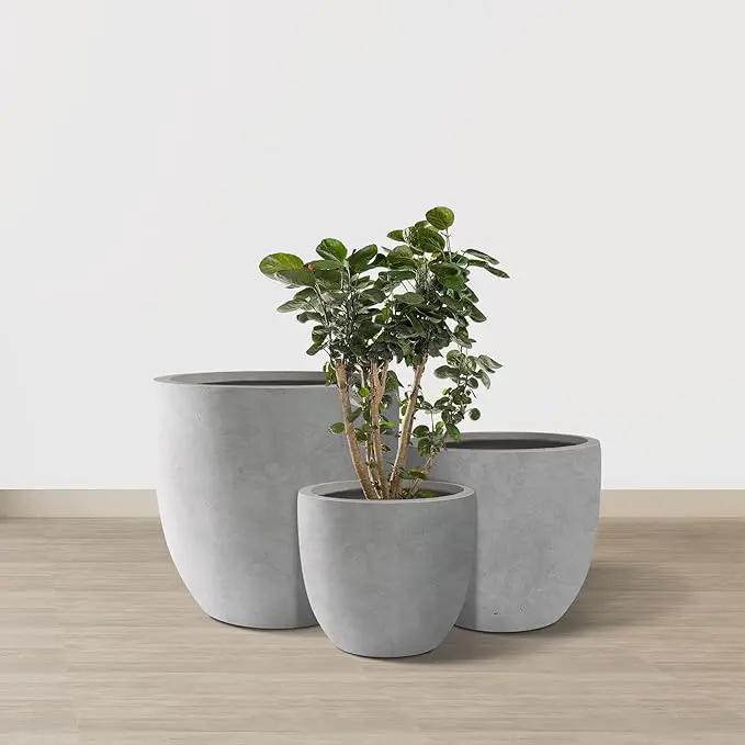 Kante 18",14",10" Dia Concrete Round Planters (Set of 3), Outdoor Indoor Large Planter Pots with Drainage Hole and Rubber Plug for Home Patio Garden, Natural Concrete by GreenHaven Gardens