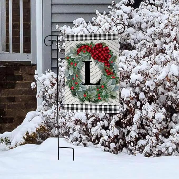 Briarwood Lane Winter Wreath Monogram Letter L Garden Flag by GreenHaven Gardens