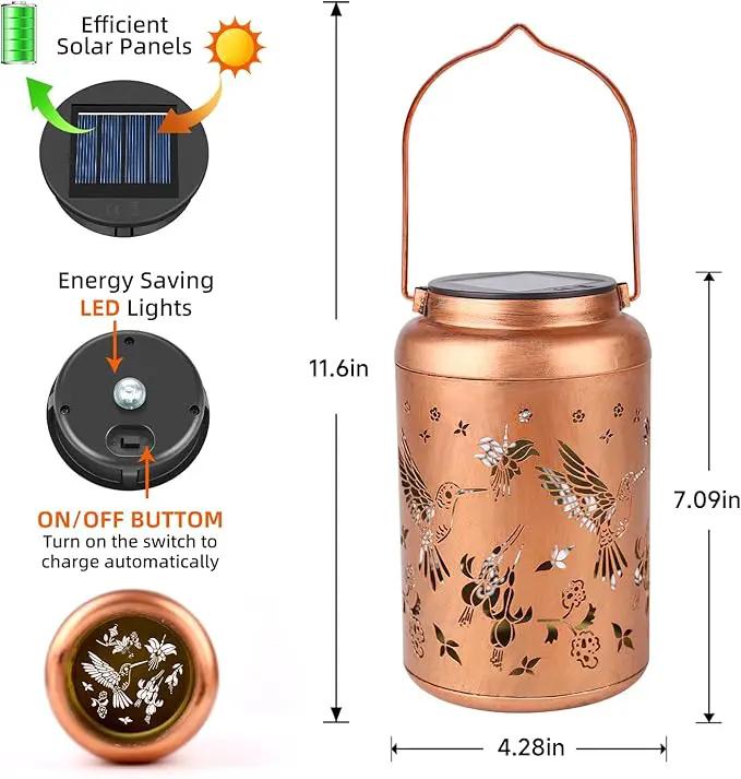 Solar Lanterns Outdoor Waterproof Hummingbird Hanging Solar Lights,Hollowed Metal Lantern Light Decorative for Garden,Patio,Yard,Lawn,Front,Porch Decor Christmas Gifts for Women mom Grandma 2pack by GreenHaven Gardens