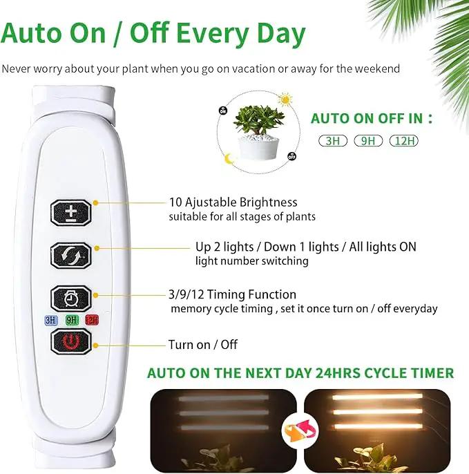 LED Grow Light Strips, Full Spectrum Plant Growing Lights for Indoor Plants 3000K, 144 LEDs Plant Lamp with 3/9/12H Timer, 10 Dimmable Levels, 3 Head 13 Inches by GreenHaven Gardens