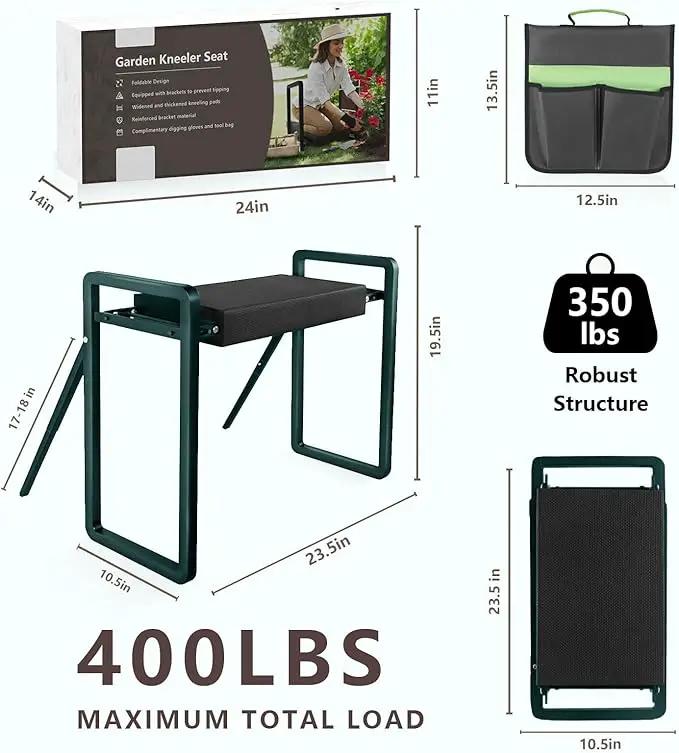 seasky Foldable Garden Kneeling and Seat,Anti-Tipping Garden Stool Widened Thick Soft Kneeling Pad, Heavy Duty Gardening Stool with Garden Tool Bag,Gardening Gift for Women(Without Gloves) by GreenHaven Gardens
