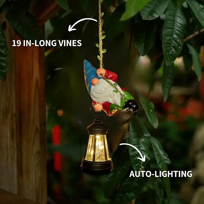 Solar Hanging Gnome Garden Statue Climbing Rope Gnome with LED Lantern Outdoor Decor Tree Hugger Yard Porch Wall Decoration Christmas Gardening Gift for Mom by GreenHaven Gardens
