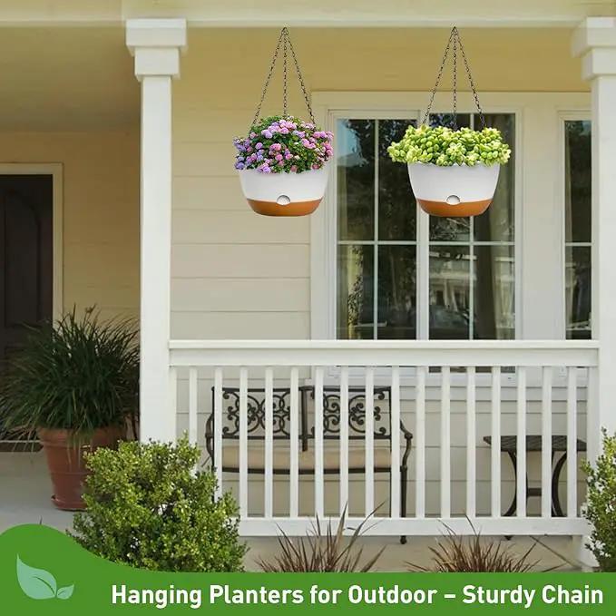 10 Inch Hanging Planters for Indoor & Outdoor Plants (2 Pack) - Self-Watering & Drainage Flower Pots with 2 Kinds of Plant Hangers for Home Decor & Garden (White, 10 in) by GreenHaven Gardens